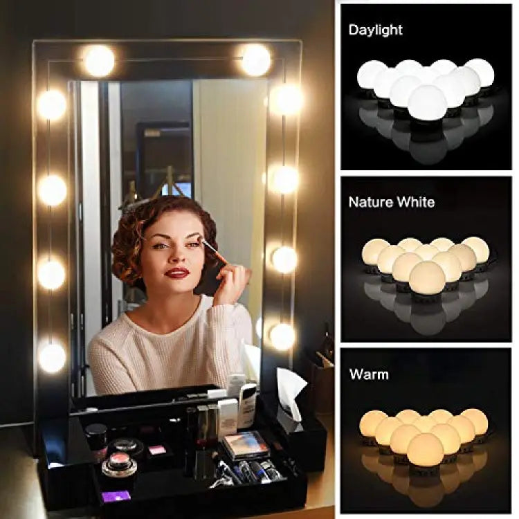 Vanity Mirror Fill Light Adjustable Luminance 3 Colors LED USB Wall Bulbs String