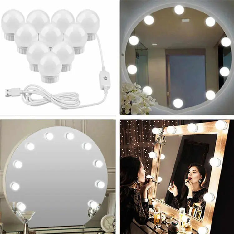 Vanity Mirror Fill Light Adjustable Luminance 3 Colors LED USB Wall Bulbs String